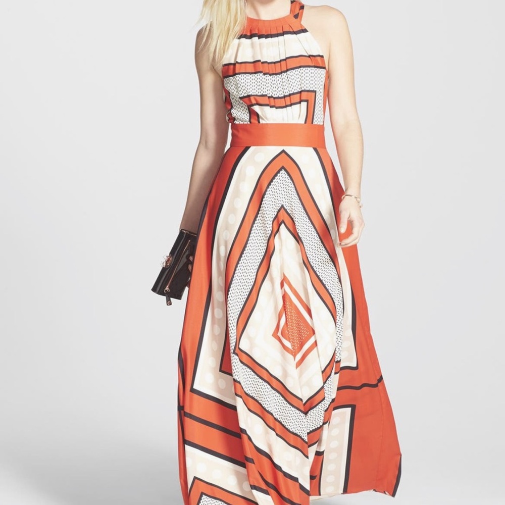 NWOT Eliza J Orange Geometric Maxi Dress- never worn